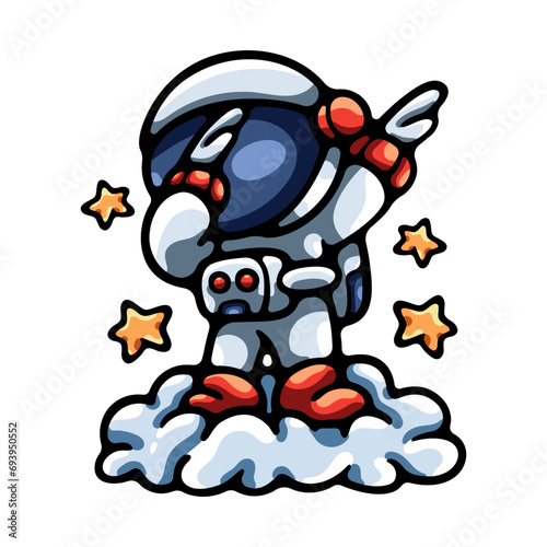 Fototapeta Naklejka Na Ścianę i Meble -  Astronaut On The Clouds Dabbing