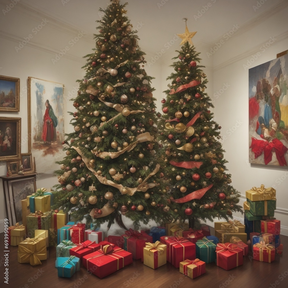 christmas tree and gifts ai generated