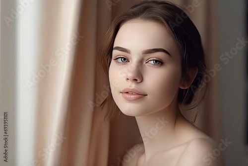Portrait of young beautiful woman with perfect smooth skin beauty spa salon concept.