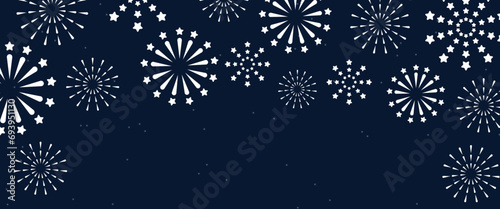 Black and white fireworks happy new year bright on dark banner