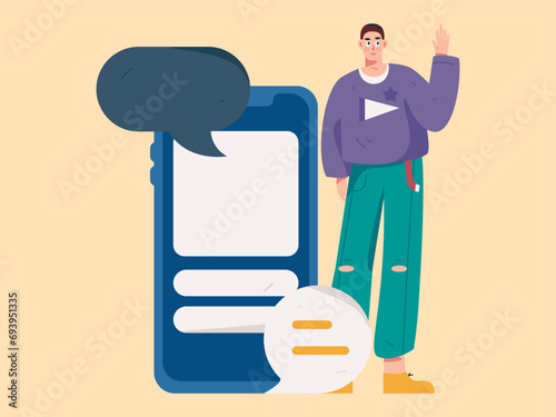 Virtual characters social communication concept business flat vector hand drawn illustration
