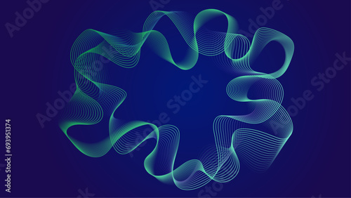 Blue and green music soundwave background design. Sound flyer with abstract gradient line waves