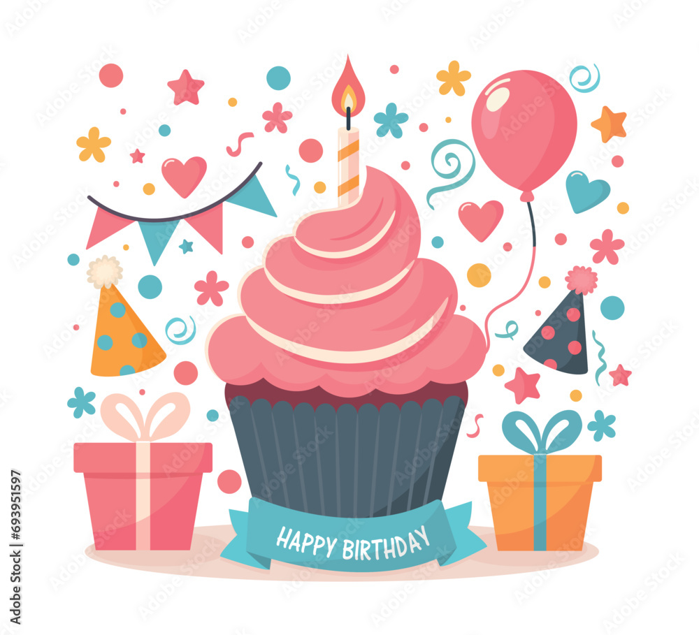 Happy birthday scene. Vector illustration.Isolated on white background. Happy birthday scene. Vector illustration.Isolated on white background.
