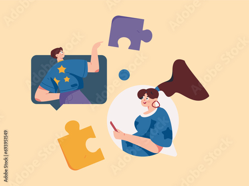 Virtual characters social communication concept business flat vector hand drawn illustration
