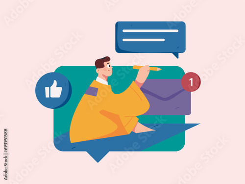 Virtual characters social communication concept business flat vector hand drawn illustration
