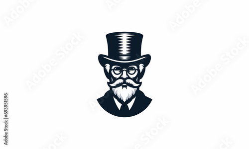 head old man wearing top hat vector flat design