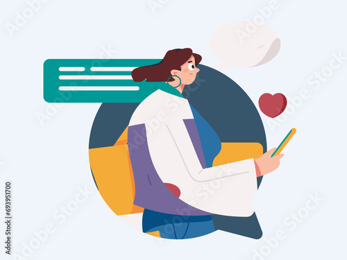 Virtual characters social communication concept business flat vector hand drawn illustration
