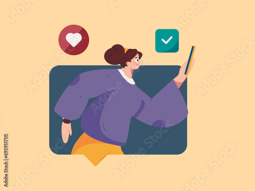 Virtual characters social communication concept business flat vector hand drawn illustration
