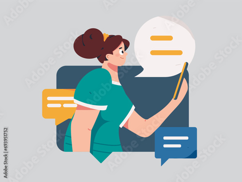 Virtual characters social communication concept business flat vector hand drawn illustration
