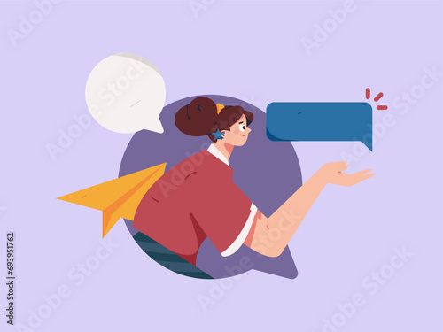 Virtual characters social communication concept business flat vector hand drawn illustration
