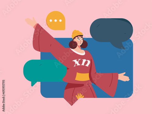 Virtual characters social communication concept business flat vector hand drawn illustration
