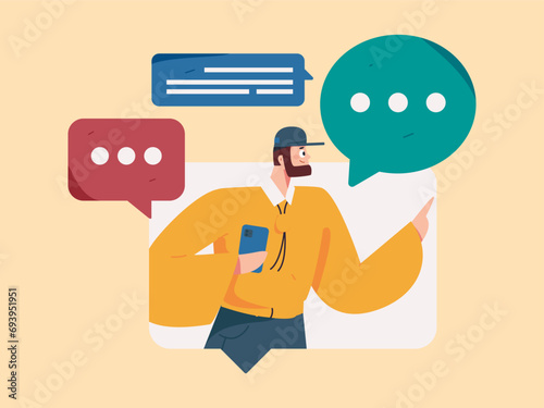 Virtual characters social communication concept business flat vector hand drawn illustration
