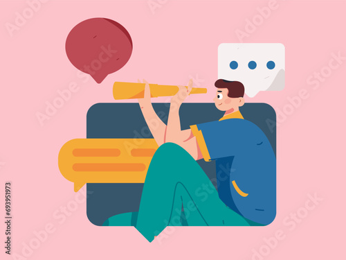 Virtual characters social communication concept business flat vector hand drawn illustration
