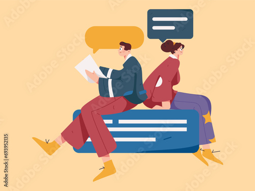 Virtual characters social communication concept business flat vector hand drawn illustration
