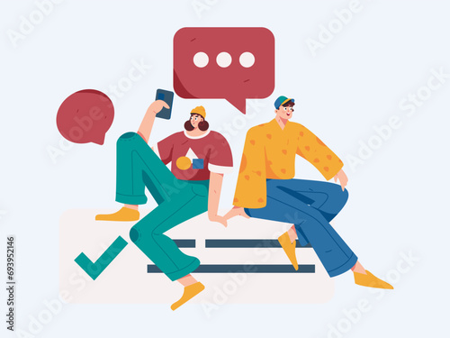 Virtual characters social communication concept business flat vector hand drawn illustration
