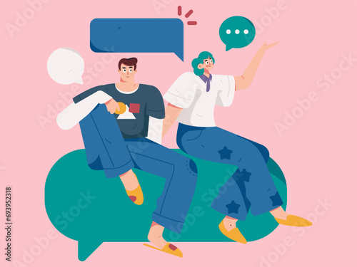 Virtual characters social communication concept business flat vector hand drawn illustration
