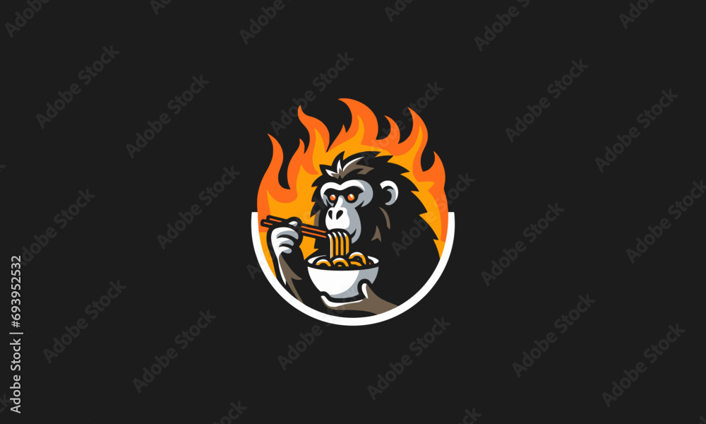 monkey eat ramen spicy vector mascot design