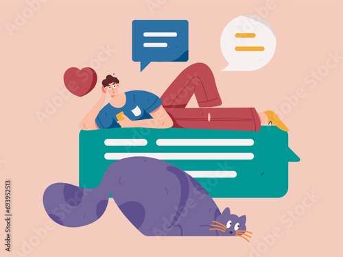 Virtual characters social communication concept business flat vector hand drawn illustration
