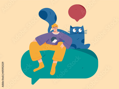 Virtual characters social communication concept business flat vector hand drawn illustration
