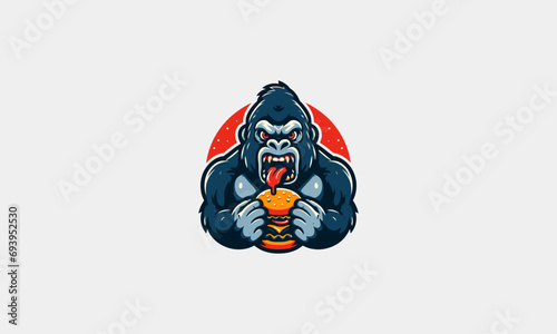 gorilla eat burger spicy vector mascot design