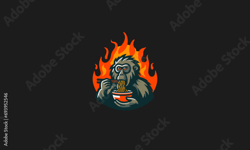 monkey eat ramen spicy vector mascot design