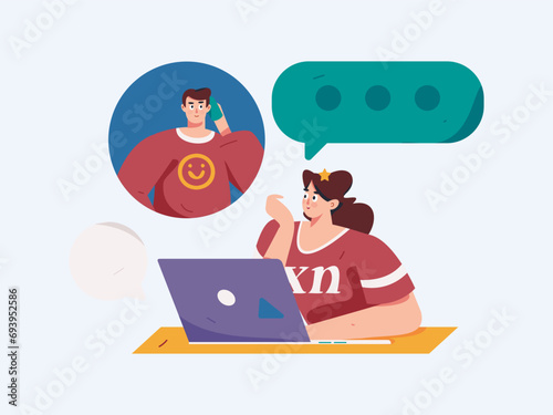 Virtual characters social communication concept business flat vector hand drawn illustration
