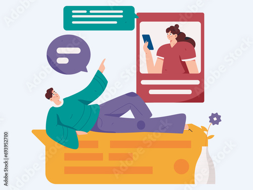 Virtual characters social communication concept business flat vector hand drawn illustration
