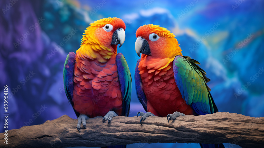 Vivid Avian Majesty: Close-Up of Scarlets Macaws with Detailed Feathers