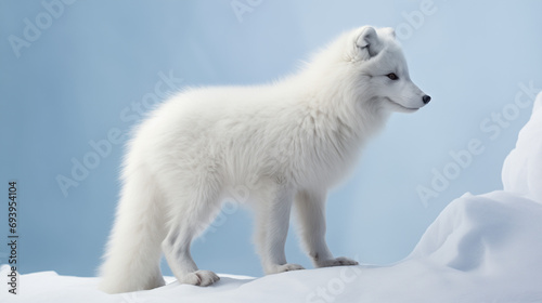 Arctic Fox in Profile, Pristine White Coat, Soft Blue Background