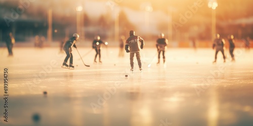 People enjoying ice skating on a lively ice rink. Perfect for winter sports and recreational activities