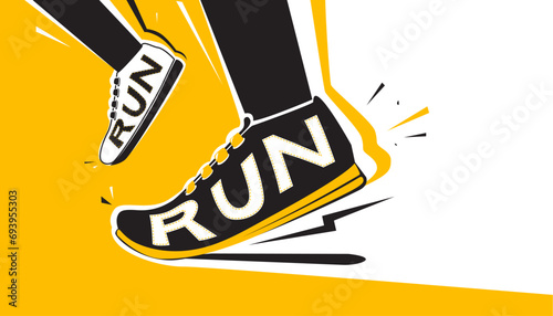 Sportman wearing running shoes on abstract background. The sports concept