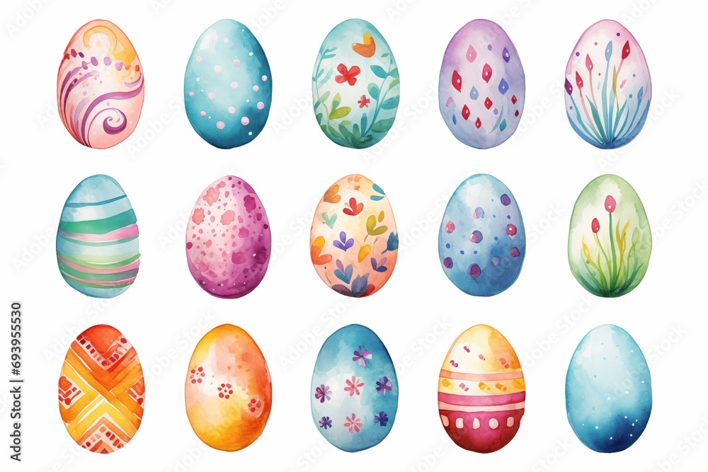 Set of Funny Easter Eggs element watercolor style on white background 