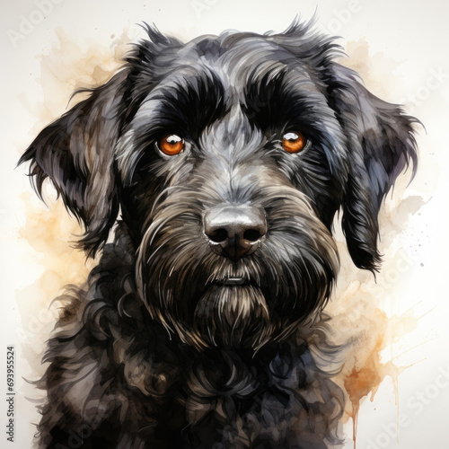 watercolor Black Russian Terrier clipart, Generative Ai