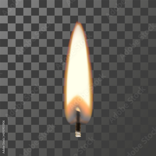 Fire flame with wick, candle flame isolated on transparent background. 3d Vector realistic illustration of candles light, Design for fire illumination birthday party, celebration, memorial day