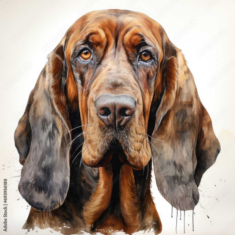 watercolor Bloodhound clipart, Generative Ai