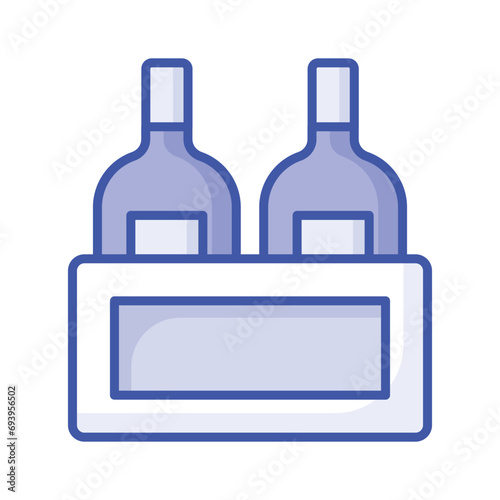 Editable icon of wine bottles crate, beer bottles inside wooden crate