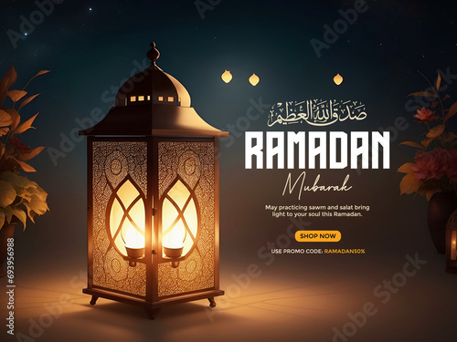 Islamic holiday banner template. Beautiful muslim invitation with ramadan. Ramadan mubarak. Religion background. 