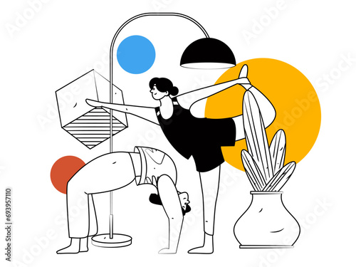 Practicing yoga, physical and mental health, flat vector character concept, operation hand drawn illustration

