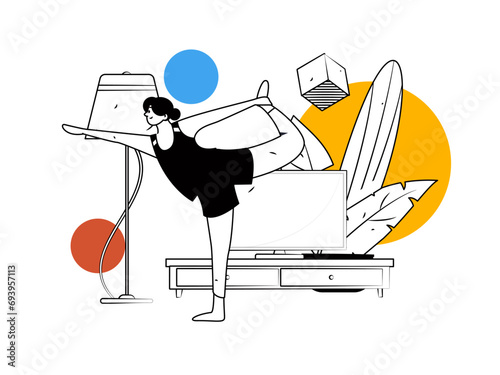 Practicing yoga, physical and mental health, flat vector character concept, operation hand drawn illustration
