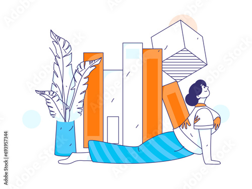 Practicing yoga, physical and mental health, flat vector character concept, operation hand drawn illustration

