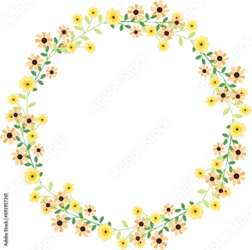 Beautiful round frame with wild flowers. Flat style. for decoration of invitations, greeting cards, print design