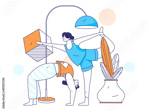 Practicing yoga, physical and mental health, flat vector character concept, operation hand drawn illustration
