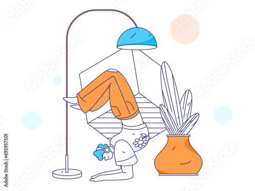 Practicing yoga, physical and mental health, flat vector character concept, operation hand drawn illustration
