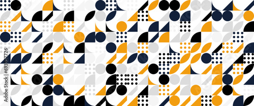 Geometric minimal pattern mosaic. Simple colorful circle shapes, modern bauhaus banner vector design