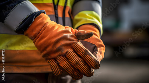 Les mains d'une personne portant des gants de travail. photo