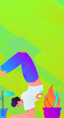 Practicing yoga, physical and mental health, flat vector character concept, operation hand drawn illustration
