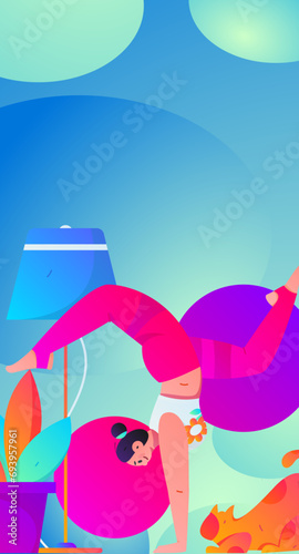 Practicing yoga, physical and mental health, flat vector character concept, operation hand drawn illustration
