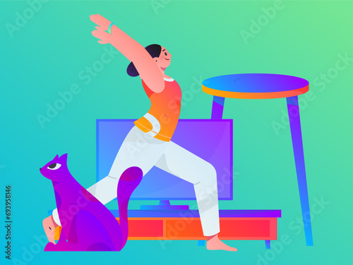 Practicing yoga, physical and mental health, flat vector character concept, operation hand drawn illustration
