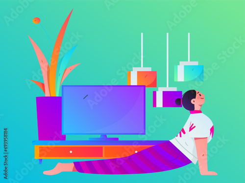 Practicing yoga, physical and mental health, flat vector character concept, operation hand drawn illustration
