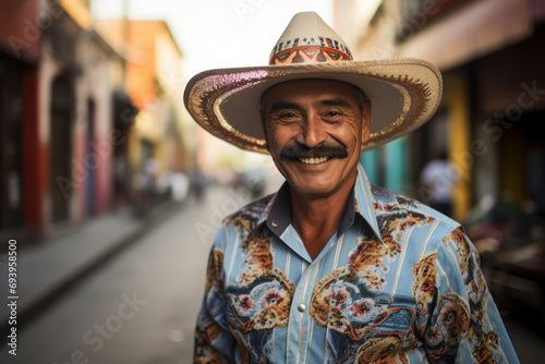 Mexican man in a traditional sombrero hat on the street
